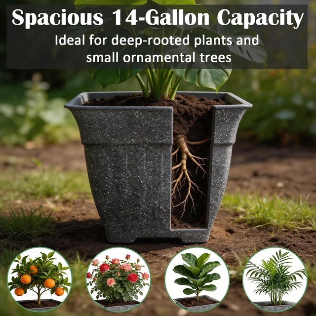Alt view image 7 of 7 - 4-Pack 18 Inch Large Outdoor Planters, Stone-Like Finish, Gray