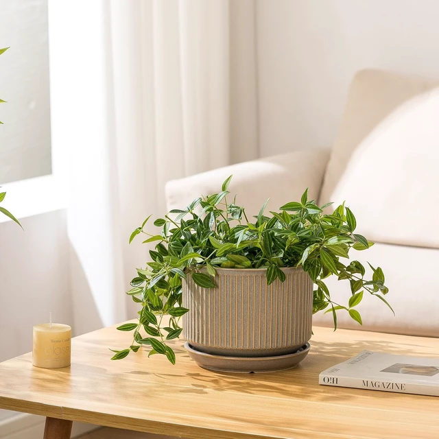 Alt view image 5 of 7 - Ceramic Plant Pots Set of 3, 4.3+5.5+6.8 Inch Indoor Outdoor Planters with Drainage Hole and Saucer, Ceramic Flower Pots for Indoor Plants, Home, Garden, Patio and Office, Matte Grey