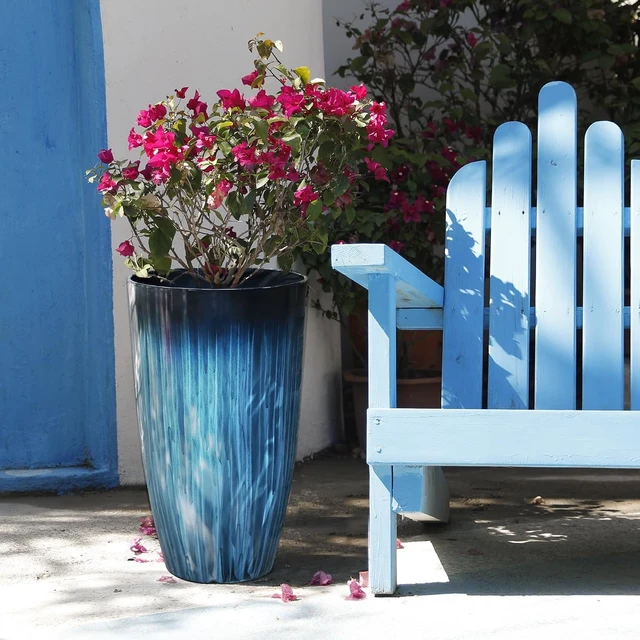 Alt view image 3 of 6 - Worth 20" H. Tall Planters for Outdoor Plants, Blue Plant Pots Set of 2