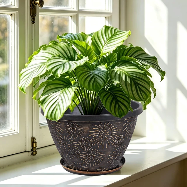 Alt view image 2 of 7 - 4 Pack 10 Inch Plant Pots Drainage Holes and Saucers