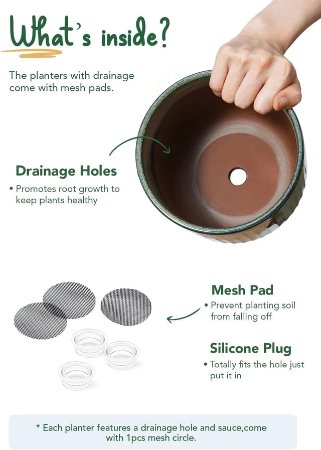 Alt view image 6 of 6 - LE TAUCI Ceramic Pots for Plants, 8.3/7/6 Inch Indoor Planters with Drainage Holes & Mesh, Modern Glossy Glaze Cylinder Fluted Plant Pot for Snake Plant, Set of 3, Dark Olive