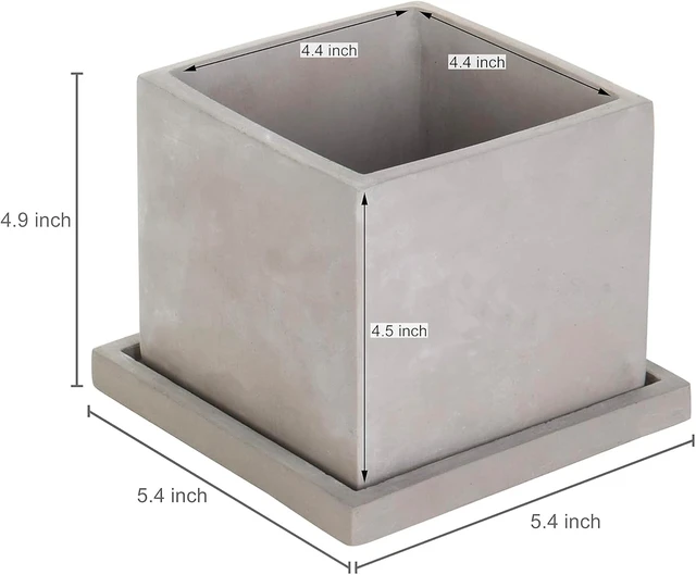 Alt view image 5 of 7 - MyGift 5-Inch Square Gray Cement Plant Pot with Drainage, Small Flower Succulent Planters with Removable Saucer Trays, Set of 2