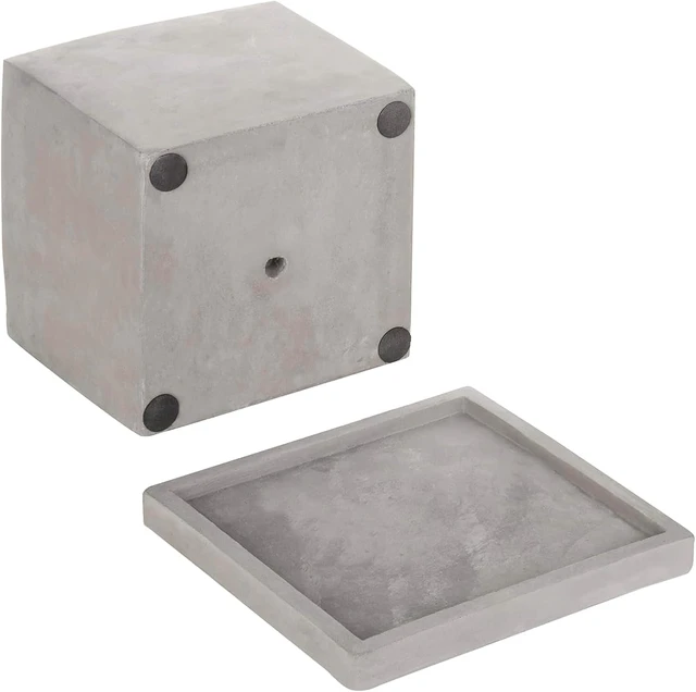 Alt view image 7 of 7 - MyGift 5-Inch Square Gray Cement Plant Pot with Drainage, Small Flower Succulent Planters with Removable Saucer Trays, Set of 2