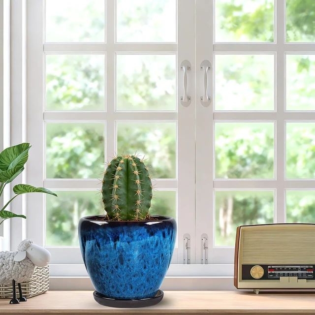 Alt view image 2 of 7 - Ceramic Plant Pots With Saucer & Drainage Hole, 6 inch Indoor Flower Pots