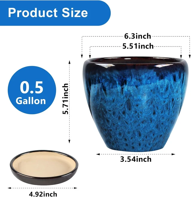 Alt view image 4 of 7 - Ceramic Plant Pots With Saucer & Drainage Hole, 6 inch Indoor Flower Pots