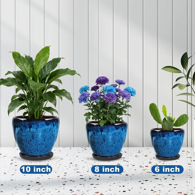 Alt view image 3 of 7 - Ceramic Plant Pots With Saucer & Drainage Hole, 6 inch Indoor Flower Pots