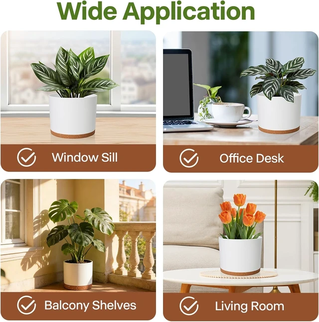 Alt view image 6 of 7 - 3 Pack Cylinder Planter Set 10/9/8 Inch White Indoor Plant Pots