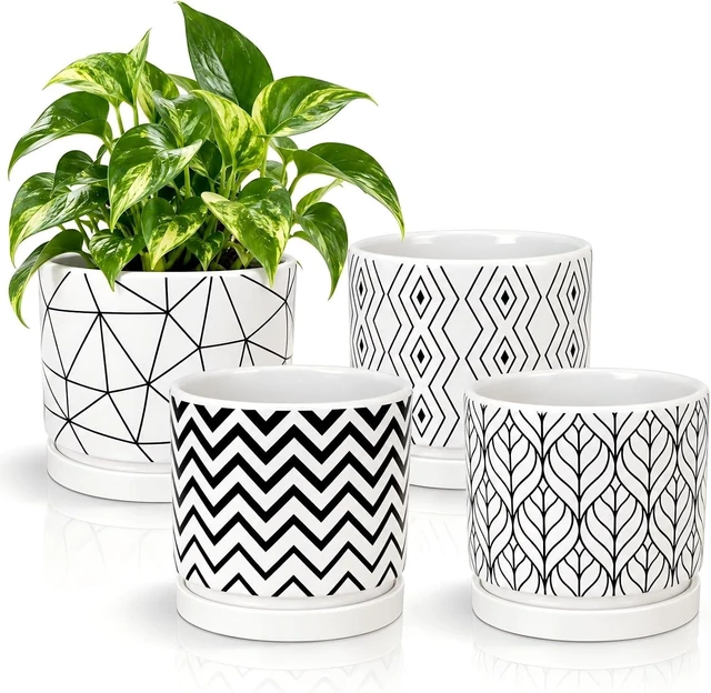 Main image of Plant Pots 5 Inch White Ceramic Flower Pots with Drainage Indoor Planters