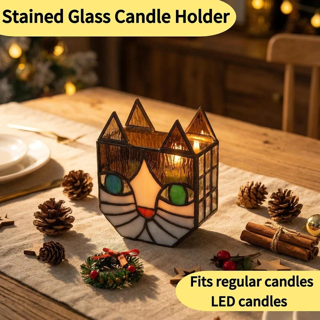 Alt view image 2 of 7 - Tiffany Cute Cat Stained Glass Flower Pots,Indoor and Outdoor Plant Displays,Cat Plant Planter,Candle Holder Container Decoration 4.6 x 5.15 x 2.3 inch(11.7 x 13.1 x 5.8 CM)(Without Succulents)Black
