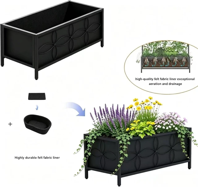 Alt view image 5 of 7 - Zhongma Sturdy Raised Garden Bed with Inner Fabric Liners for Vegetables Flower, Planter Box for Backyard Patio Balcony. Inner Size: 33.85x14.17x11 inch