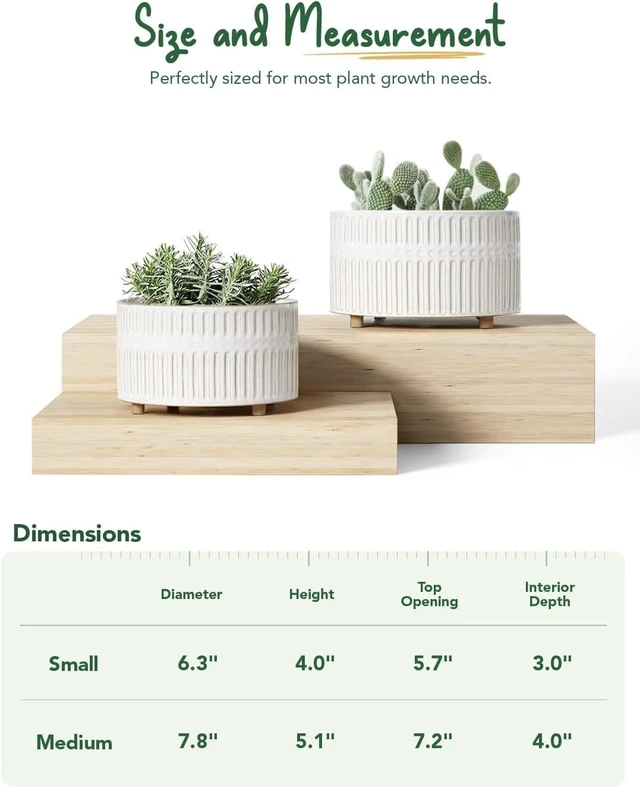 Alt view image 2 of 7 - LE TAUCI Succulent Planters, 6.5+8 Inch Ceramic Indoor Plant Pot with Drainage Hole, Shallow Round Succulent Pots, Set of 2, Reactive Glaze White