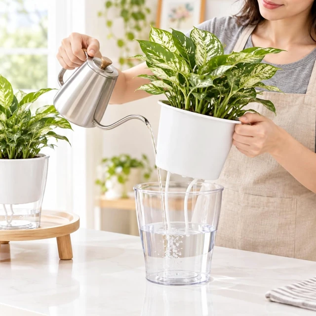 Alt view image 5 of 7 - ZOOFOX 4 Pack Self Watering Pots for Indoor Plants, 7 Inch Large Clear Plastic Automatic-Watering Plant Pot, Modern Decorative Pot for Indoor Plants, Flowers, Herb, Aloe, Orchid, African Violets