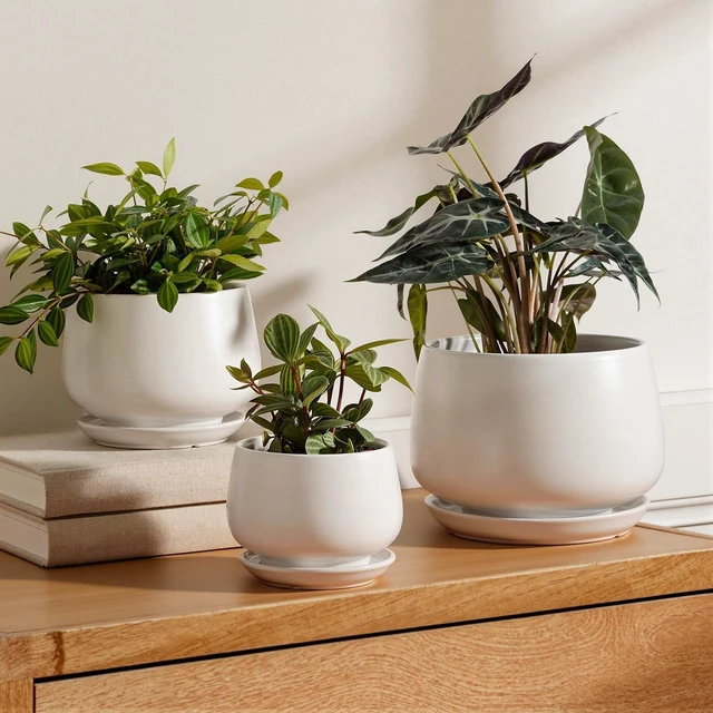 Main image of LE TAUCI Ceramic Pots for Plant, 4.1+5.1+6.5 inch, Set of 3, White