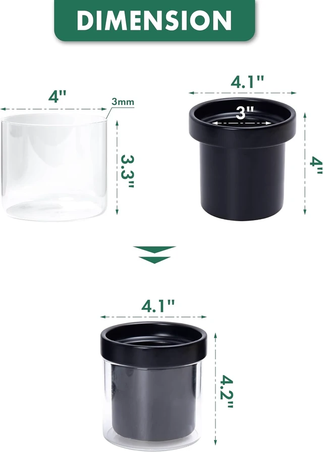 Alt view image 2 of 7 - Phoenix Vine 4 Inch Self Watering Terracotta Planter, Black Terracotta Clay Pot with Glass Reservoir for Indoor Plants, Herbs, Flowers, Set of 1, 52-C-E-1