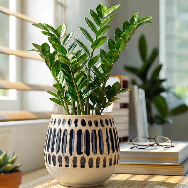 Alt view image 3 of 7 - Ceramic Planter 5 Inch Succulent Flower Pot with Blue Stripe