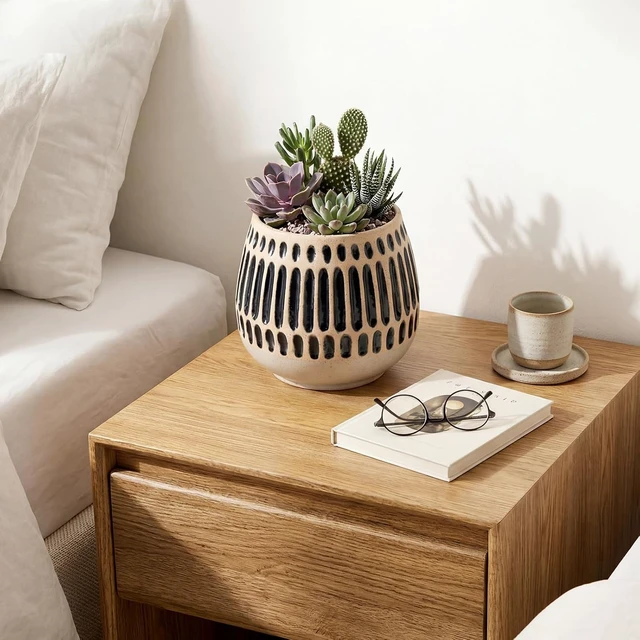 Alt view image 6 of 7 - Ceramic Planter 5 Inch Succulent Flower Pot with Blue Stripe