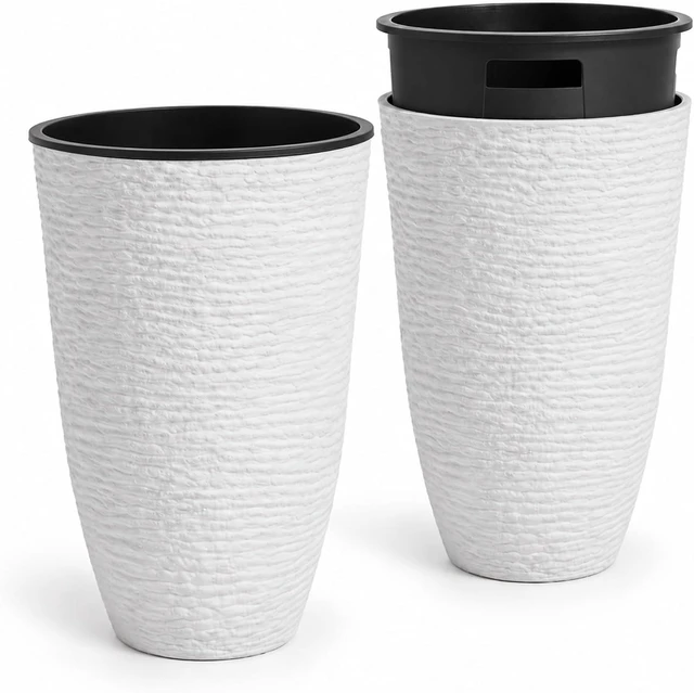 Main image of Worth 21" H White Tall Planters with Inside Pots, 2-Pack Large Plant Pots