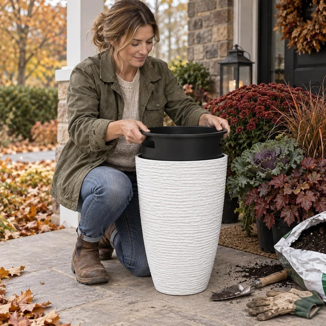 Alt view image 2 of 7 - Worth 21" H White Tall Planters with Inside Pots, 2-Pack Large Plant Pots