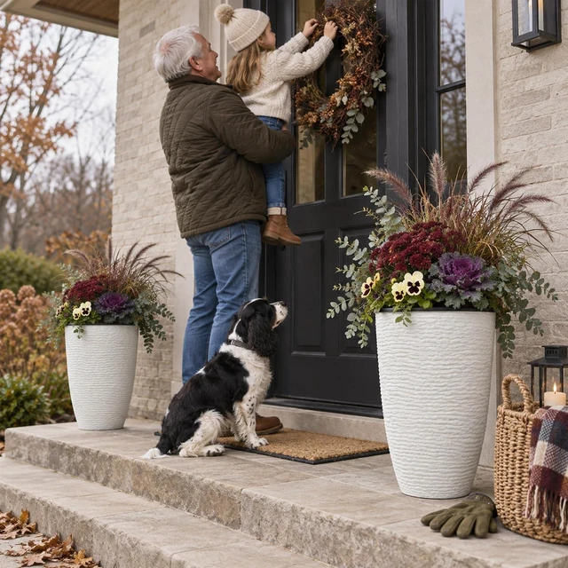 Alt view image 3 of 7 - Worth 21" H White Tall Planters with Inside Pots, 2-Pack Large Plant Pots