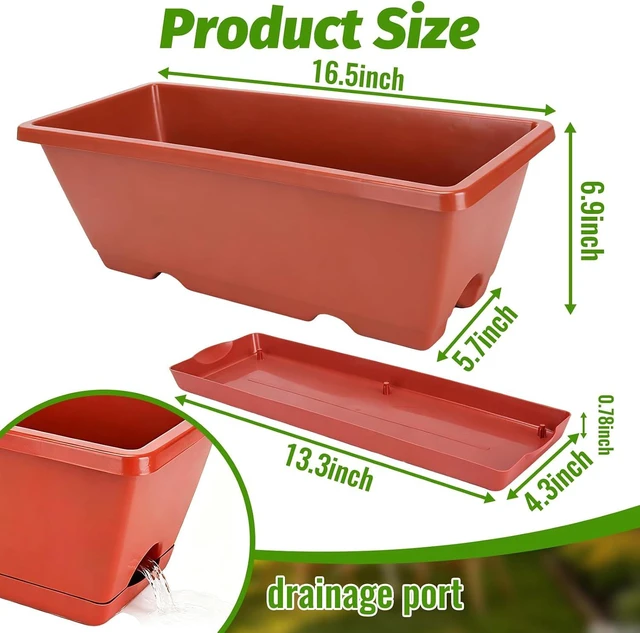 Alt view image 2 of 7 - 7 Pack 17 Inch Rectangular Plastic Window Box Planters(Brick-red)