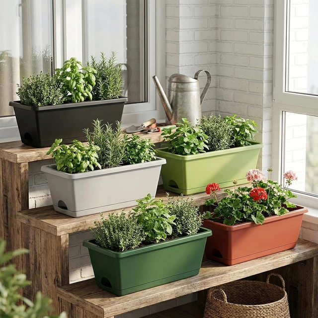 Alt view image 6 of 7 - 7 Pack 17 Inch Rectangular Plastic Window Box Planters(Brick-red)