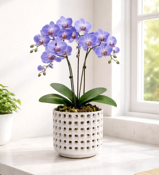 Alt view image 6 of 6 - D'vine Dev Orchid Pot, Clear Pot & Saucer, Smoked White, 6.7 in, 28-A-Y-1