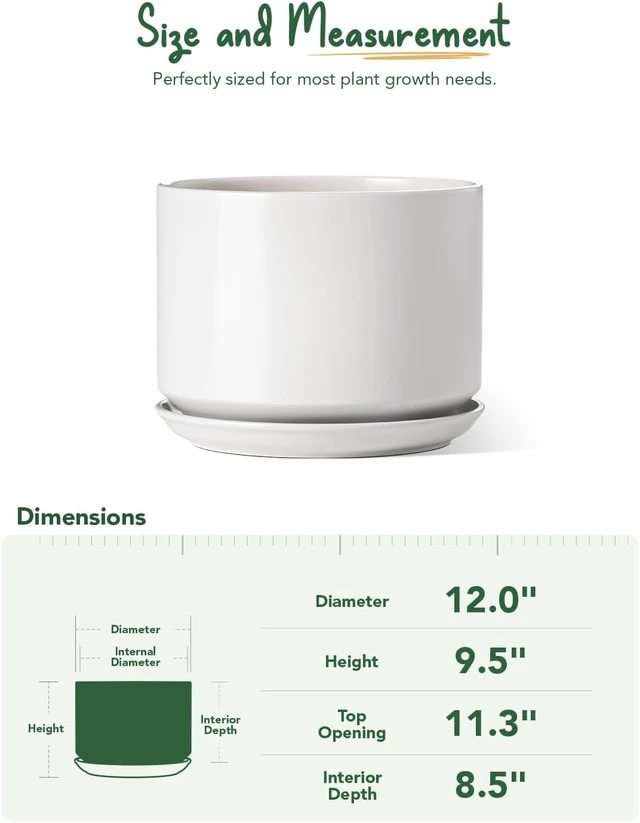 Alt view image 2 of 7 - LE TAUCI 12 Inch Pots for Plants, Ceramic Planter with Saucer, White