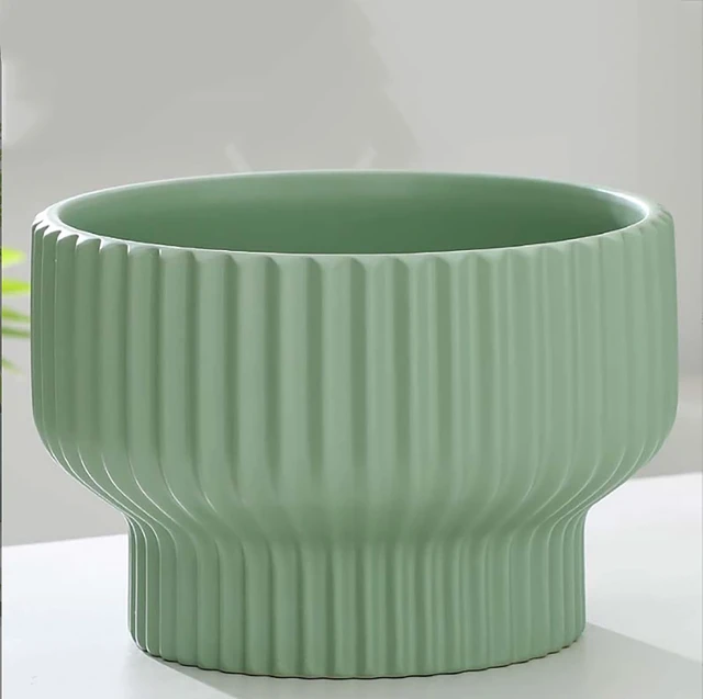 Alt view image 5 of 6 - Puoyik 2 Piece Set of Flower Pots 8/6 inches, Ceramic Flower Pots with Drainage Holes, Indoor and Outdoor Plant Flower Planter (7.8/5.9 Green)