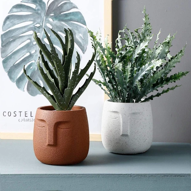 Alt view image 6 of 6 - GeLive Head Plant Pot Succulent Planter with Drainage Hole Modern Statue Flower Pot Face Plant Vase Windowsill Box Art Home Decoration Indoor Outdoor (White)