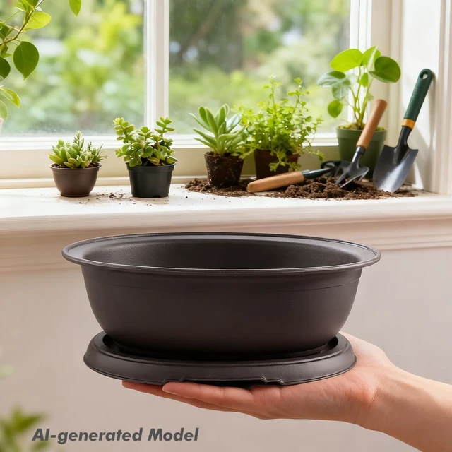 Alt view image 5 of 7 - 3 Pack Oval Bonsai Training Pot with Drainage Tray, Matte Finish Succulent Growing Pot for Home Garden Plant Outdoor Indoor Container (7.2" Medium)