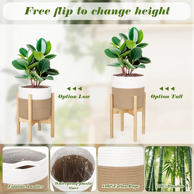 Alt view image 3 of 7 - Plant Baskets Indoor with Liner, White and Yellow, 10 Inch