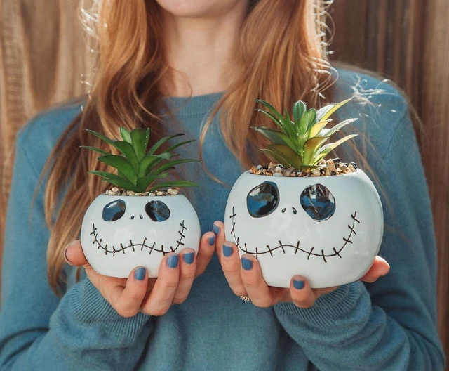 Alt view image 6 of 7 - Toynk Disney The Nightmare Before Christmas Jack Skellington 3-Inch Ceramic Mini Planter with Artificial Succulent | Small Flower Pot, Faux Indoor Plants for Desk Shelf, Home Decor Trinket Tray