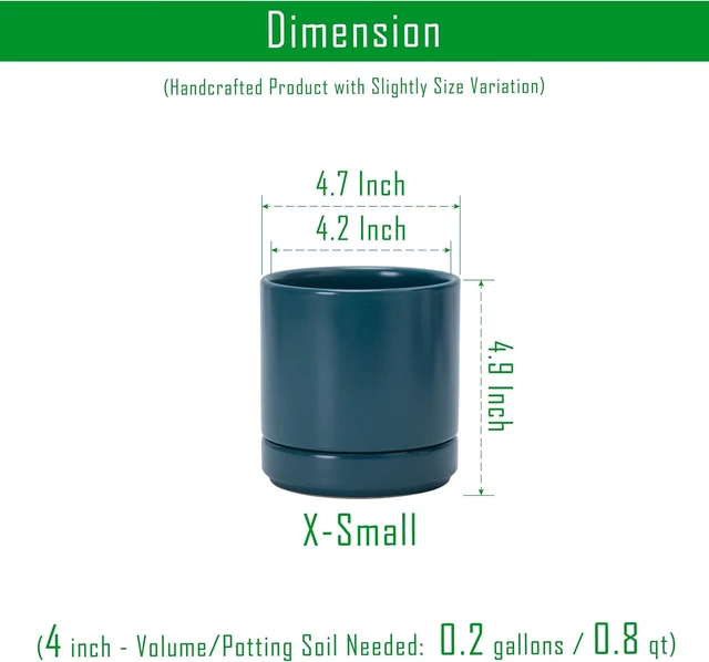 Alt view image 3 of 7 - D'vine Dev 4.7 Inch Ceramic Planter Pot, Teal, 94-O-B-9