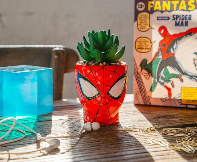Alt view image 4 of 6 - Toynk Marvel Comics Spider-Man Web-Head 3-Inch Ceramic Mini Planter with Artificial Succulent | Small Flower Pot, Faux Indoor Plants