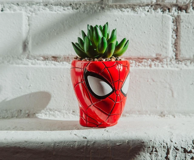 Alt view image 5 of 6 - Toynk Marvel Comics Spider-Man Web-Head 3-Inch Ceramic Mini Planter with Artificial Succulent | Small Flower Pot, Faux Indoor Plants
