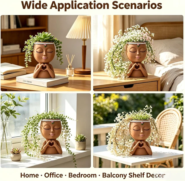 Alt view image 2 of 5 - Face Planter Pot, Cute Resin Head Vase for Succulents Flowers (Brown-Genie)