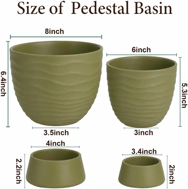 Alt view image 3 of 7 - Green Terracotta Self Watering Plant Pots, 6 and 8 Inch with Saucers