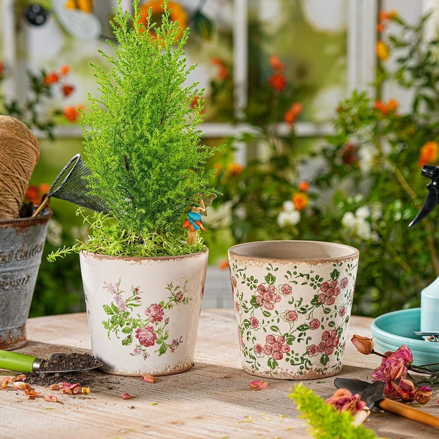 Alt view image 2 of 7 - Sungmor 5.5 Inch Ice Crackle Glaze Ceramic Planter - 2 Pack Pink & Red