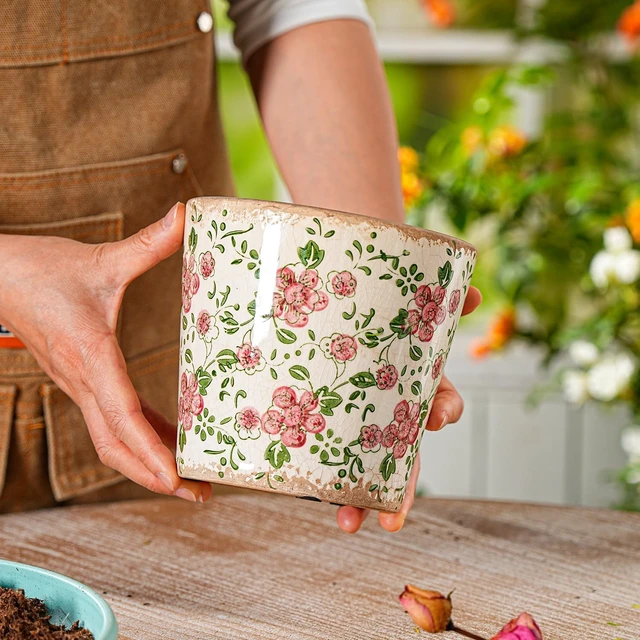 Alt view image 6 of 7 - Sungmor 5.5 Inch Ice Crackle Glaze Ceramic Planter - 2 Pack Pink & Red
