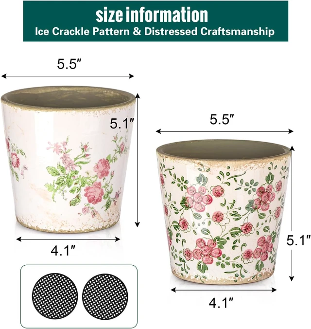 Alt view image 5 of 7 - Sungmor 5.5 Inch Ice Crackle Glaze Ceramic Planter - 2 Pack Pink & Red