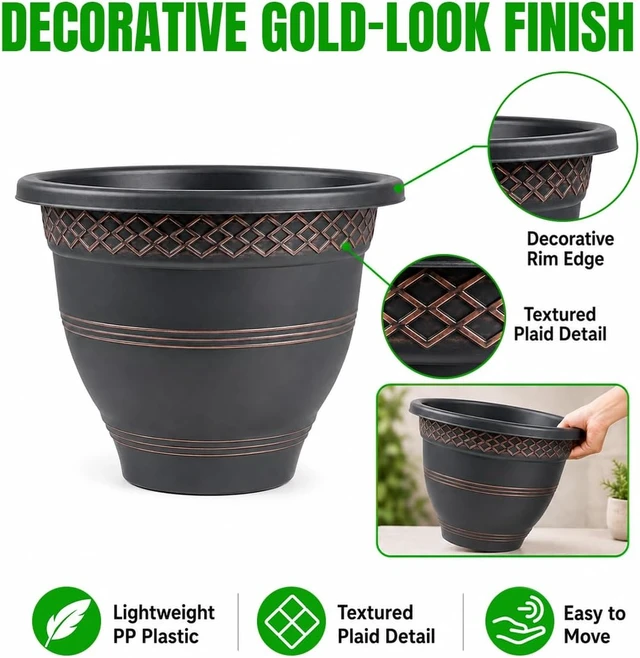 Alt view image 4 of 7 - 10 Inch Plant Pots, 4 Pack, Copper Plaid
