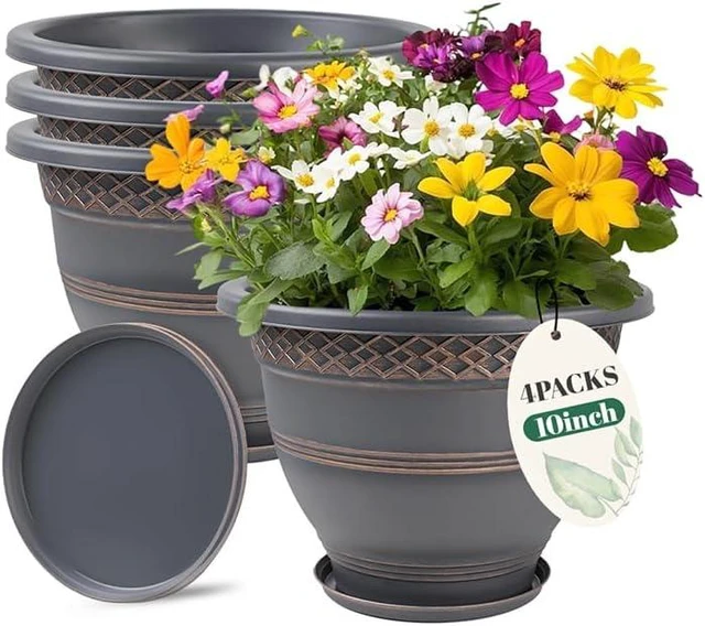 Main image of 10 Inch Plant Pots, 4 Pack, Copper Plaid