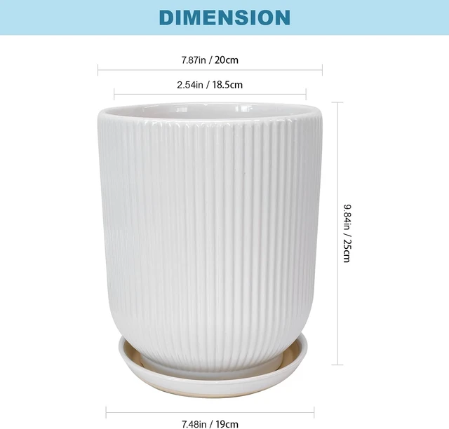 Alt view image 3 of 7 - Deep Dream 8 Inch Ceramic Pots for Plants, Heavy Plant Pot for Indoor Outdoor Plants, Large Plant Pot with Drainage Hole and Saucer, Modern Tall Flower Pot, Gifts for Plant Lovers, White