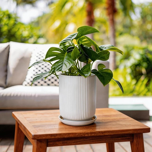 Alt view image 2 of 7 - Deep Dream 8 Inch Ceramic Pots for Plants, Heavy Plant Pot for Indoor Outdoor Plants, Large Plant Pot with Drainage Hole and Saucer, Modern Tall Flower Pot, Gifts for Plant Lovers, White