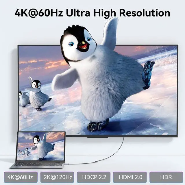 Alt view image 3 of 7 - BENFEI HDMI to USB C Cable 6 feet 4K@60Hz, Unidirectional HDMI (Source) to USB-C (Display) Adapter for MacBook, Steam Deck, PS5/4, Nintendo Switch, AR/XR, Portable Monitors