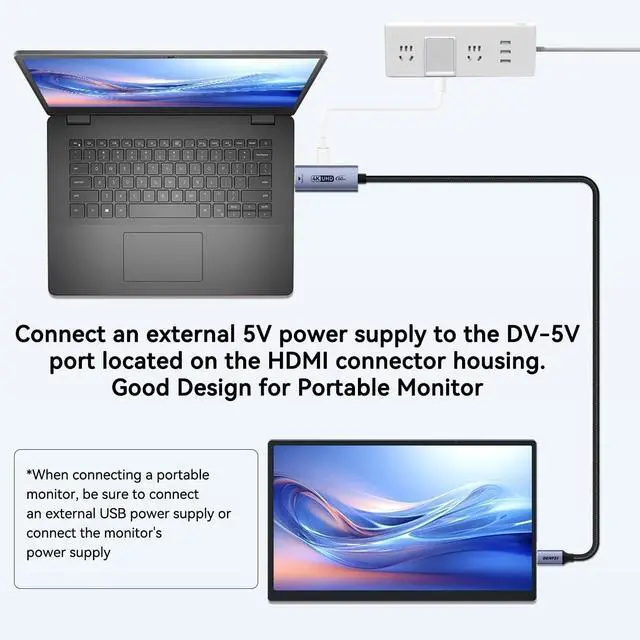 Alt view image 4 of 7 - BENFEI HDMI to USB C Cable 6 feet 4K@60Hz, Unidirectional HDMI (Source) to USB-C (Display) Adapter for MacBook, Steam Deck, PS5/4, Nintendo Switch, AR/XR, Portable Monitors
