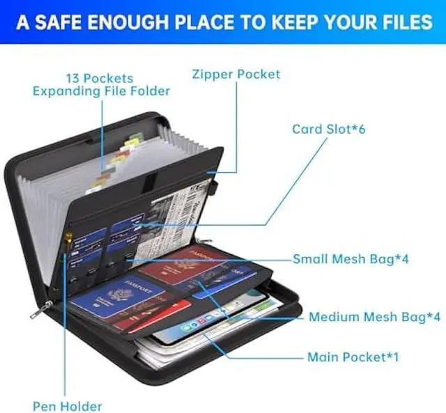 Alt view image 5 of 5 - ENGPOW Accordion File Organizer,Fireproof Expanding File Folder with Multi Pockets,13 Pockets Document Organizer with Handle & Labels,Portable Home Travel Safe Storage for Letter A4 Files and More
