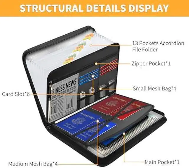 Alt view image 2 of 6 - JUNDUN Accordion File Organizer -Fireproof Document Organizer with Zipper & Labels - 13 Pocket Expanding File Folder with Multi-Pockets Folder Organizer for Letter A4 Files | Receipt and More