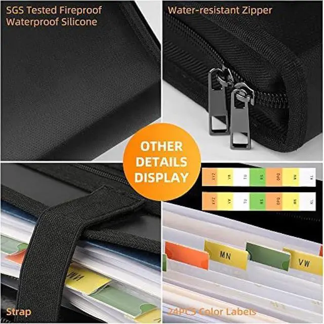 Alt view image 3 of 6 - JUNDUN Accordion File Organizer -Fireproof Document Organizer with Zipper & Labels - 13 Pocket Expanding File Folder with Multi-Pockets Folder Organizer for Letter A4 Files | Receipt and More