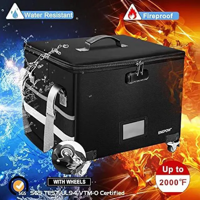 Alt view image 2 of 5 - File Box with Wheels,ENGPOW Fireproof Document Box with Lock,Collapsible Rolling File Storage Organizer Box Filing Cabinet with Zipper Lid,Portable Home Office Safe for Hanging Letter/Legal Folder